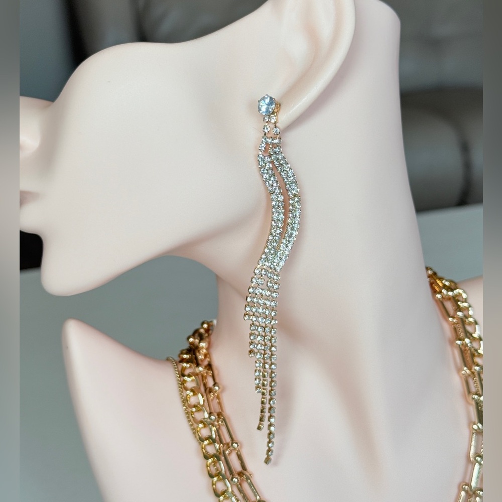Gold Rhinestone Cascade Drop Earrings - Elegant Women Jewelry